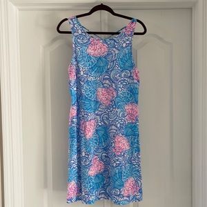 Lilly Pulitzer tank dress in blues, white & pink.